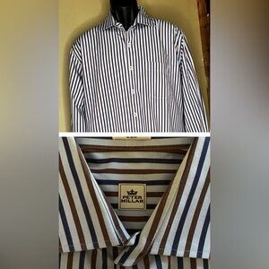 Peter Millar Long Sleeve Button Up Men's Shirt Size L 100% Cotton Blue Striped
